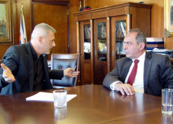 Γιώργος Ιωακειμίδης, Πρόεδρος Π.Ε.Δ.Α. και Γιάννης Μώραλης, Δήμαρχος Πειραιά